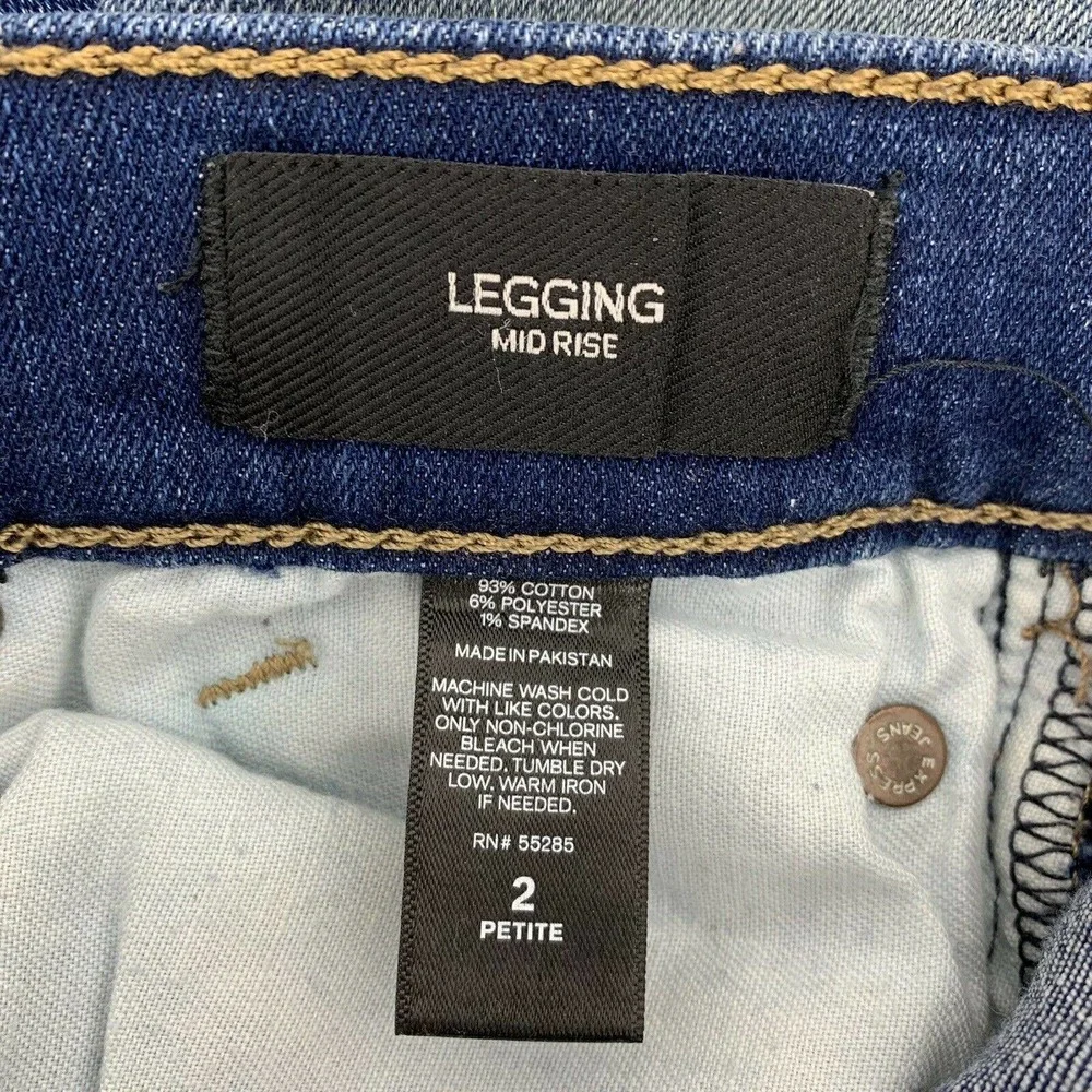 Express‎ Petite Mid-Rise Distressed Destroyed Legging Sz 2P Medium Wash Stretch